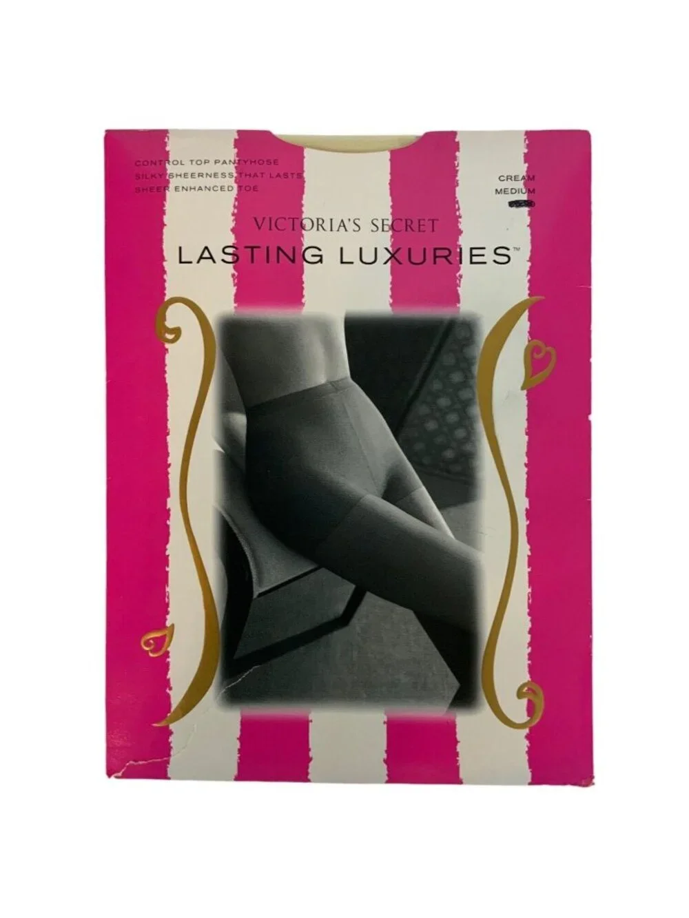 Victorias Secret Lasting Luxuries Control Top Pantyhose Medium Cream Silky Sheer